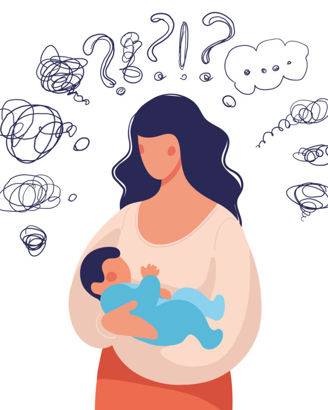 Neuvolapsykologi tarjoaa apua - kuvassa äiti pitelee hämmentyneenä vauvaa.